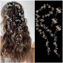 Yafanqi Haarrebe Braut Hochzeit Kristall Haarschmuck Extra Lange Perle und Kristall Perlen Braut Haar Rebe Stirnband Kopfschmuck für Frauen und Mädchen, Gold von Yafanqi