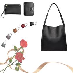 Solid Color Simple Shoulder Bag, Solid Color Simple Genuine Leather Shoulder Bag for Women, Women's Shoulder Handbags (Black) von Yagerod