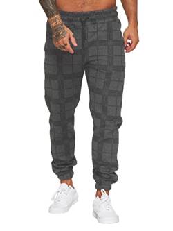 Jogginghose Herren Trainingshose Loose Fit Sporthose Lang Sweatpants Kariert Freizeithose für Männer(Schwarz,M) von Yageshark