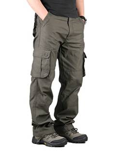 Yageshark Herren Cargohose aus Baumwolle mit 6 Taschen, Regular Fit Hose Outdoorhose Freizeithose Wanderhose Trekkinghose(Army Grün,30) von Yageshark