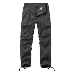 Yageshark Herren Cargohose aus Baumwolle mit 6 Taschen, Regular Fit Hose Outdoorhose Freizeithose Wanderhose Trekkinghose(Dunkelgrau,34) von Yageshark