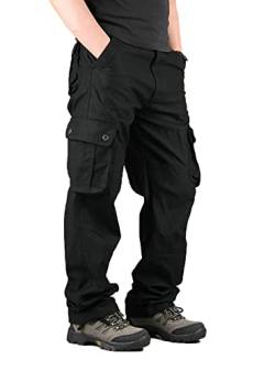 Yageshark Herren Cargohose aus Baumwolle mit 6 Taschen, Regular Fit Hose Outdoorhose Freizeithose Wanderhose Trekkinghose (Schwarz, 34) von Yageshark
