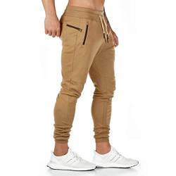 Yageshark Jogginghose Herren Baumwolle Sweathose Sporthose Fitness Slim Fit Hose Freizeithose Joggers Jogginghosen Männer Streetwear (Khaki,Large) von Yageshark