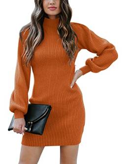 Yageshark Strickkleider Damen Pulloverkleid Minikleid Winterkleid Casual Hohe Elastizität Langarm Kleider Strick(Orange, Medium) von Yageshark