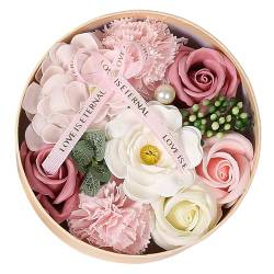 Seifenn Geschenkbox, romantische Rosen Seifenn Box mit Grußkarte, runde Badn Schachtel Schöne Geschenk für Frauen Valentinstag Jubiläum Tag Muttertag (B) von Yahunosu