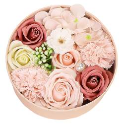 Seifenn Geschenkbox, romantische Rosenseife nkiste mit Grußkarte, runde Badn Schachtel Schöne Geschenk für Frauen Valentinstag Jubiläum Tag Muttertag (a) von Yahunosu
