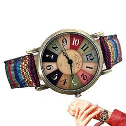Damen-Armbanduhr – Uhren mit bunten Regenbogen-Motiven, Vintage Uhr Boho Hippie Schmuck, Mode, kreative Armbanduhr Geschenke für Frauen Mädchen Damen, Violett, 1 von Yajexun