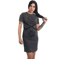 Yakuza Damen Rose Cross Casual T-Shirt Kleid, Anthrazit Meliert, XL von Yakuza