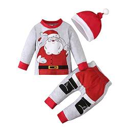 Yalatan Baby Jungen Weihnachtsoutfits Neugeborene Langarm Weihnachtsmann Bedrucktes T-Shirt Hose Hut Baby Weihnachtskleidung Set… von Yalatan