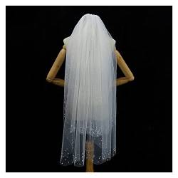 1m Schnittkante Kamm Weiß Lange Brautschleier Eine Schicht Spitze Perlen Perlen Brautschleier Accessoires für Bräute von Yalych