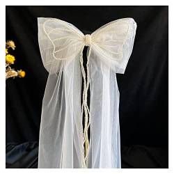 Weiße lange Brautschleier Diademe Spitze Perlen Perlen Hochzeit Haarspange Frauen Barette Velo de novia von Yalych