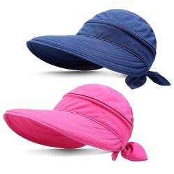 Yamitora 2 Stück Sonnenhut für Damen, Sonnenschutz Strandhut mit Reißverschluss, Sommerhut Breiter Krempe UV Schutz Sonnenmütze Abnehmbar Visor Cap Hut Outdoor für Golf Reisen von Yamitora