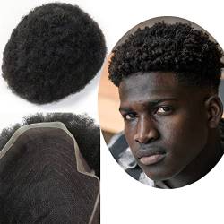 Afro Locke Toupet für Männer,Yanahair dünne französische Spitze Gebleicht Knoten natürlichen Haaransatz Perücken Haarsystem Brasilianisches Haar Perücke Mann(10x8",#1 Tiefschwarz 4mm Locke) von Yanahair