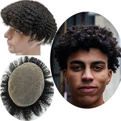 Afro Locke Toupet für Männer,Yanahair dünne französische Spitze Gebleicht Knoten natürlichen Haaransatz Perücken Haarsystem Brasilianisches Haar Perücke Mann(10x8",#1 Tiefschwarz 8mm Locke) von Yanahair