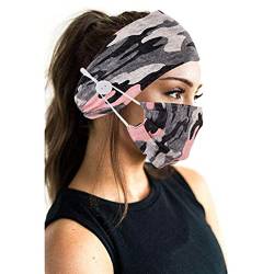 Boho-Stirnbänder mit Knöpfen Maske für den täglichen Gebrauch geknoteter Druck, elastische Kopfbedeckung, Sport, Fitnessstudio, Haarschmuck für Frauen und Mädchen von Yangshine