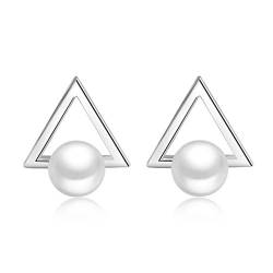 Damen Dreieck Ohrstecker Silber 925 mit Perle Glitzer,Einfach Geometrisch Ohrringe Nickelfreie Allergenfrei von Yangver