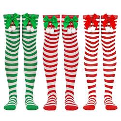 3 Paar Weihnachtssocken Kniehoch Damen wintersocken damen Overknee Strümpfe Weihnachtssocken Urlaub Lustige Lange Socken Weihnachten Geschenke für Frauen von Yanmucy
