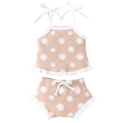 Yanmucy Baby Mädchen Kleidung Outfits Sommer Daisy Waffle Suspender Ruffle Shorts Set Neugeborenes Kleinkind Kleinkind ärmellose Kleidung Overall (Rosa, 6-12 Monate) von Yanmucy