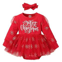 Yanmucy Baby Weihnachten Outfit niedlich Kleinkind Klettern Bodysuits mit Stirnband rot Weihnachten einteiliges Kleid für Baby Mädchen 0~3 Jahre (as3, Age, 0_Month, 6_Months) von Yanmucy