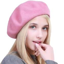 Yanmucy Französisch Beret Vintage Beret Hüte für Frauen Solid Farbe Klassische Französisch Beret Hüte Winter Warm Cap für Frauen & Männer (Rosa) von Yanmucy