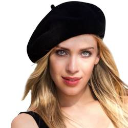 Yanmucy Französisch Beret Vintage Beret Hüte für Frauen Solid Farbe Klassische Französisch Beret Hüte Winter Warm Cap für Frauen & Männer (Schwarz) von Yanmucy