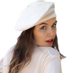 Yanmucy Französisch Beret Vintage Beret Hüte für Frauen Solid Farbe Klassische Französisch Beret Hüte Winter Warm Cap für Frauen & Männer (Weiß) von Yanmucy