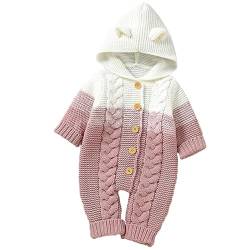 Yanmucy Neugeborene Baby Kapuze Gestrickte Strampler Neugeborene Gestrickte Baby Jumpsuit Neugeborenes Overalls Baby Winter für 0~12 Monate von Yanmucy