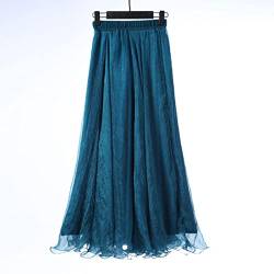 Yannaky Langer Rock Mode Frauen Chiffon Lange Röcke Hohe Taille Bodenlange Rüschen Weißer Sommer Boho Maxi Rock-Blue,95Cm Length von Yannaky