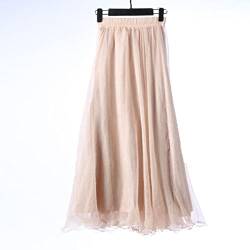 Yannaky Langer Rock Mode Frauen Chiffon Lange Röcke Hohe Taille Bodenlange Rüschen Weißer Sommer Boho Maxi Rock-Khaki,100Cm Length von Yannaky