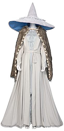 Elden Ring Cosplay Kostüm Erwachsene Frauen Ranni Hexe Umhang Hut Gürtel Kleid Halloween Outfits (Grau, X-Large) von Yanny