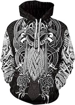 Herren Viking Hoodie Odin Asgard Valhalla Jacke 3D Langarm Sweatshirt Viking Totem Casual Pullover (M, Stil 02) von Yanny