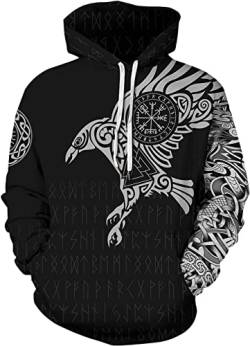 Herren Viking Hoodie Odin Asgard Valhalla Jacke 3D Langarm Sweatshirt Viking Totem Casual Pullover (XL, Stil 01) von Yanny