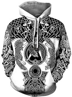 Herren Viking Hoodie Odin Asgard Valhalla Jacke 3D Langarm Sweatshirt Viking Totem Casual Pullover (XL, Stil 06) von Yanny