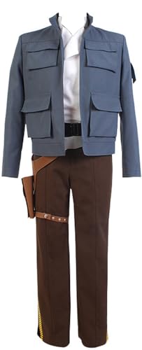 Männer Han Solo Kostüm Jacke Weste Hosen Shirt Full Set Anzug Erwachsene Halloween Outfit (Blue, X-Large) von Yanny