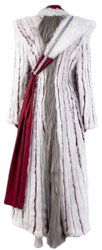 Womens Dragon Mutter Cosplay Schwarzes Kleid Daenerys Winterfell Mantel Kostüm Perücke Full Set Anzug (White, Medium) von Yanny