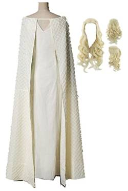 Yanny Daenerys Targaryen Kostüm Kleid Damen Daenerys Targaryen Cosplay Outfit mit Perückenumhang Halloween Anzug (White +Wig(Yellow), Medium) von Yanny
