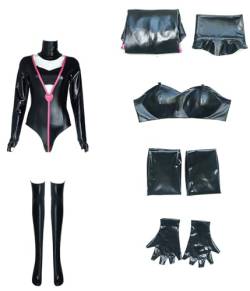 Yanny Hazbin Cosplay Schwarz Overall Handschuhe Angel Dust Staub Kostüm Bodysuit Halloween Outfit (Black, Medium) von Yanny