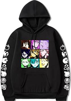 Yanny Herren Damen The Seven Deadly Sins Hoodie Meliodas Kapuzenpullover Anime Hooded Pullover Casual Sweatshirt (3XL, A-Schwarz 2) von Yanny
