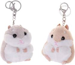 Yanyan 2 Stück Kawaii Plüsch Hamster Schlüsselanhänger Stofftier Schlüsselanhänger Anhänger Niedliche Sprungringe Schlüsselanhänger Tasche Zubehör für Frauen Mädchen, Grau/Braun von Yanyan