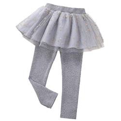 Fußlose Leggings für kleine Mädchen mit Tutu-Rüschen-Twinkle-Star-Rock Stretch-Baumwoll-Hosenrock (Grau, 7J) von Yao