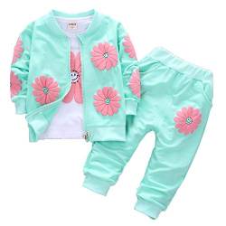 Yao 1-5 Jahre Kleinkind & kleine Mädchen Blumen drucken 3-teilige Sets Reißverschluss Jacke Langarm Rundhals T-Shirt und Hose(4-5 Jahre, Grün) von Yao