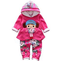 Yao 6M-3J Kleine Mädchen 2-teiliges Kleidungsset Warmer Samt Hoodie mit Mädchenmustern und Schmetterlingshose mit Blumenmustern(12-18M, Rot) von Yao