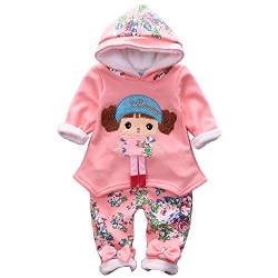 Yao 6M-3J Kleine Mädchen 2-teiliges Kleidungsset Warmer Samt Hoodie mit Mädchenmustern und Schmetterlingshose mit Blumenmustern(18-24M, Rosa) von Yao