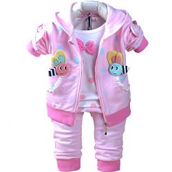 Yao 6M-3Jahre Baby Mädchen Kleidung Set 3 Stück Langärmliges T-Shirt Hoodie Jacke und Hose(Rosa,12-18Monate) von Yao