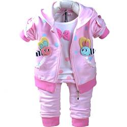 Yao 6M-3Jahre Baby Mädchen Kleidung Set 3 Stück Langärmliges T-Shirt Hoodie Jacke und Hose(Rosa,2-3Jahre) von Yao