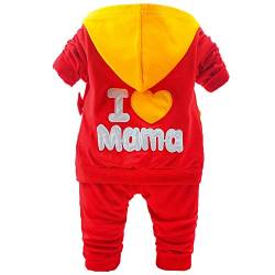 Yao 6M- 4J Baby Mädchen 3-teilige Sets langarm T-Shirt und Reißverschlussjacke mit Hüten und niedlichen Mustern und Hose(Hellrot, 3-4 Jahre) von Yao