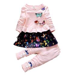 Yao 6M- 4J Baby Mädchen Kleidungsset 2tlg Set Schmetterlingsspitze Schwarz Langarm-T-Shirt und Schleifenhose Outfit(3-4J, Rosa) von Yao