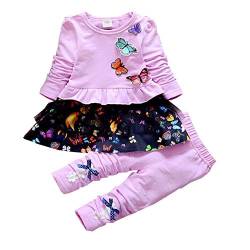 Yao 6M- 4J Little Baby Mädchen Kleidungsset 2-teiliges Set Schmetterlingsspitze Schwarz Langarm-T-Shirt und Schleifenhose (6-12M, Lila) von Yao