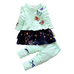 Yao 6M- 4J Little Baby Mädchen Kleidungsset 2-teiliges Set Schmetterlingsspitze Schwarz Langarm-T-Shirt und Schleifenhose (6-12M, grün) von Yao