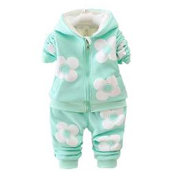 Yao 9M-3J Baby Mädchen Fleece Blumen Warm 2-teiliges Set Warmer Samt bedruckter Mantel und Hose(18-24M, grün) von Yao